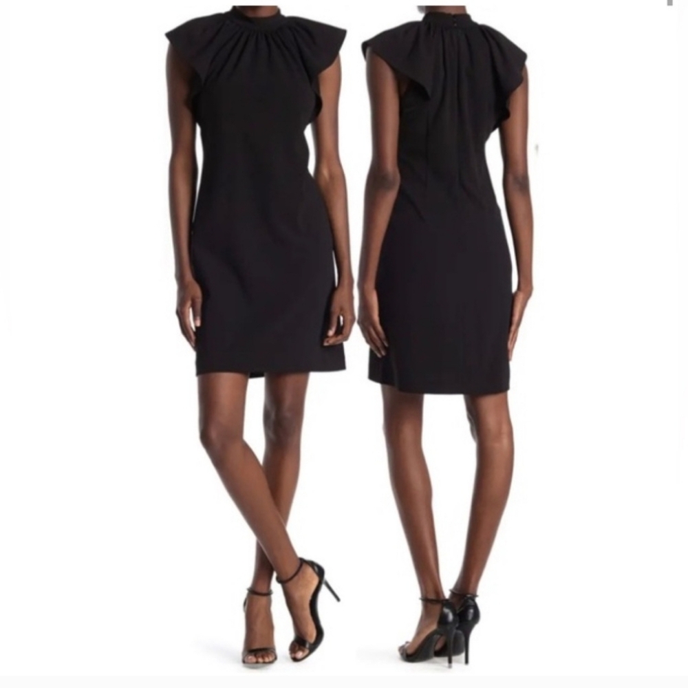 Calvin Klein Mock Neck Ruffle Sleeve Sheath Dress, NWT
